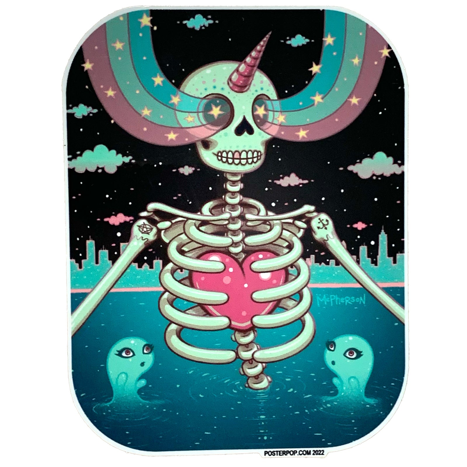 Skeleton Heart Midnight Sticker